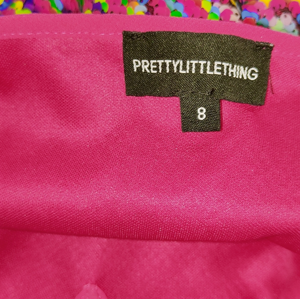 PLT Pretty Little Thing Rainbow Fully Sequin Dress Size UK 8 Pastel Pride Slip - Picture 7 of 9